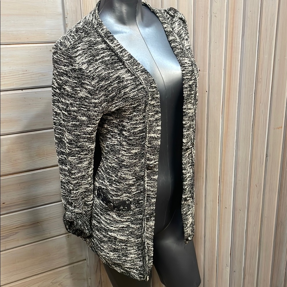 Vanity Black and White Knit Cardigan Sweater Open Front